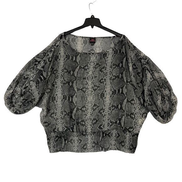 2b bebe Snake Print Puff Sleeve Blouse Cropped Sheer Animal Print Top Large - Picture 10 of 11